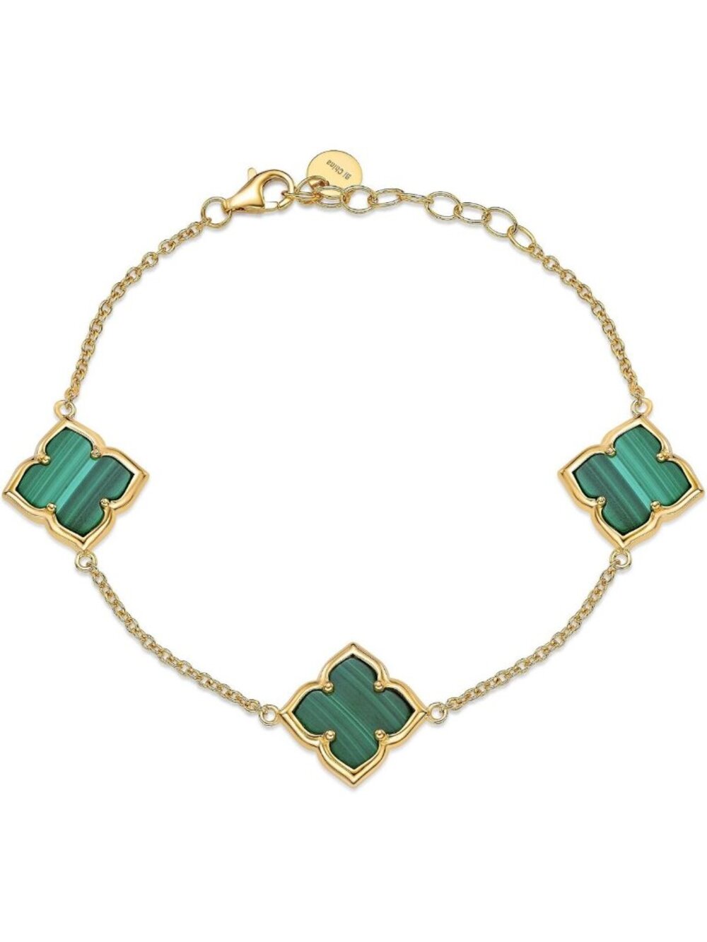 Elegant Four Petal Flower Bracelet in Black Onyx, Malachite & Mother of Pearl